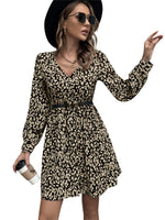 YESFASHION Print Sexy Deep V-neck Decorative Button Dress