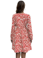 YESFASHION Print Sexy Deep V-neck Decorative Button Dress