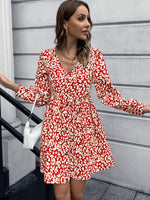 YESFASHION Print Sexy Deep V-neck Decorative Button Dress