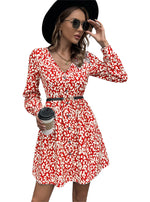 YESFASHION Print Sexy Deep V-neck Decorative Button Dress