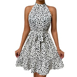 YESFASHION Women Clothing Halter Neck Small High-neck Floral Dress