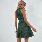 YESFASHION Women Clothing Halter Neck Small High-neck Floral Dress