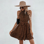 YESFASHION Women Clothing Halter Neck Small High-neck Floral Dress