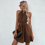 YESFASHION Women Clothing Halter Neck Small High-neck Floral Dress