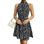 YESFASHION Women Clothing Halter Neck Small High-neck Floral Dress