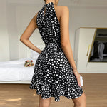 YESFASHION Women Clothing Halter Neck Small High-neck Floral Dress