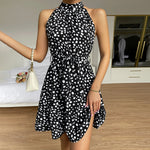 YESFASHION Women Clothing Halter Neck Small High-neck Floral Dress