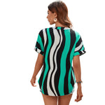 YESFASHION Casual Abstract Tops Striped Short Sleeve Shirt Women