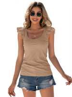 YESFASHION Stitching U-neck Pullover Sleeveless T-shirt Tops