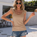 YESFASHION Stitching U-neck Pullover Sleeveless T-shirt Tops