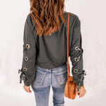 YESFASHION Women Solid Color Pullover Sweaters Casual T-shirt