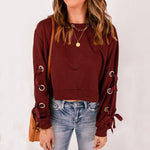 YESFASHION Women Solid Color Pullover Sweaters Casual T-shirt