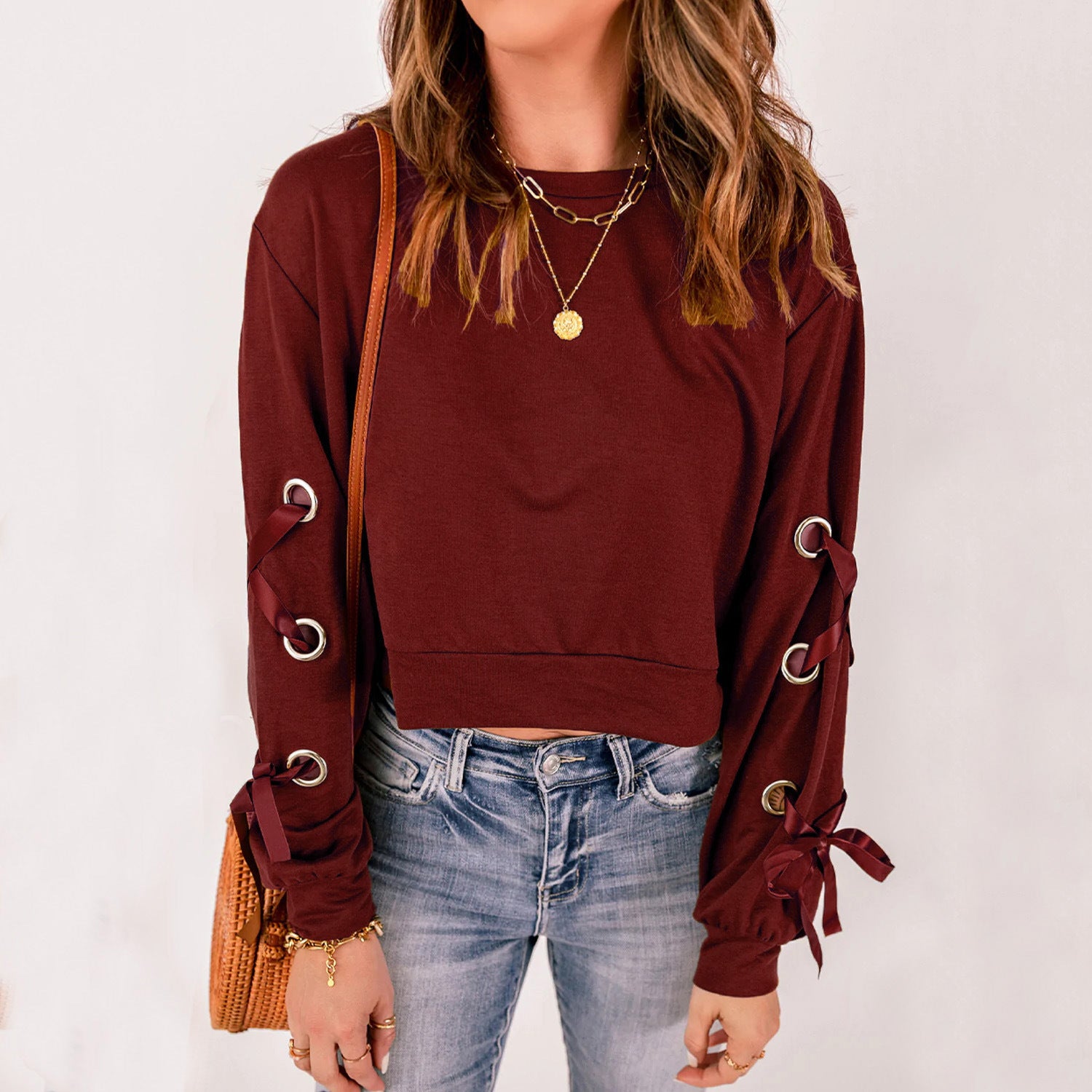 YESFASHION Women Solid Color Pullover Sweaters Casual T-shirt