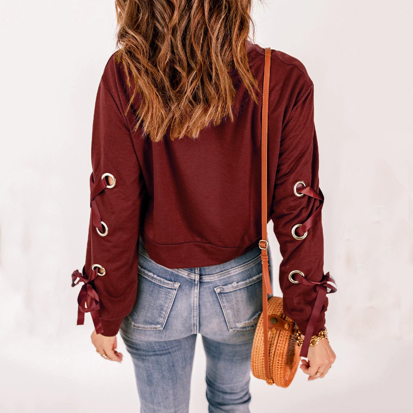 YESFASHION Women Solid Color Pullover Sweaters Casual T-shirt