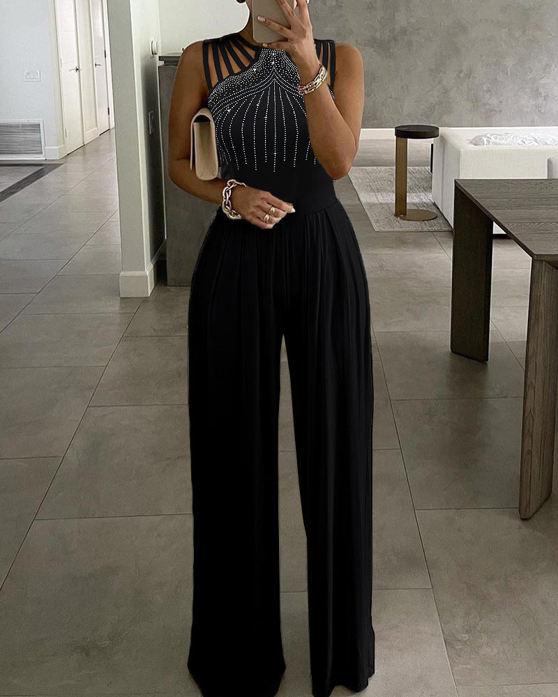 YESFASHION Wide-leg Jumpsuits Waist-studded One-piece Dress