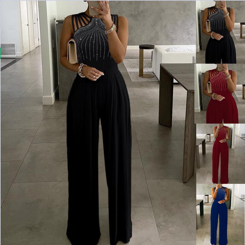 YESFASHION Wide-leg Jumpsuits Waist-studded One-piece Dress