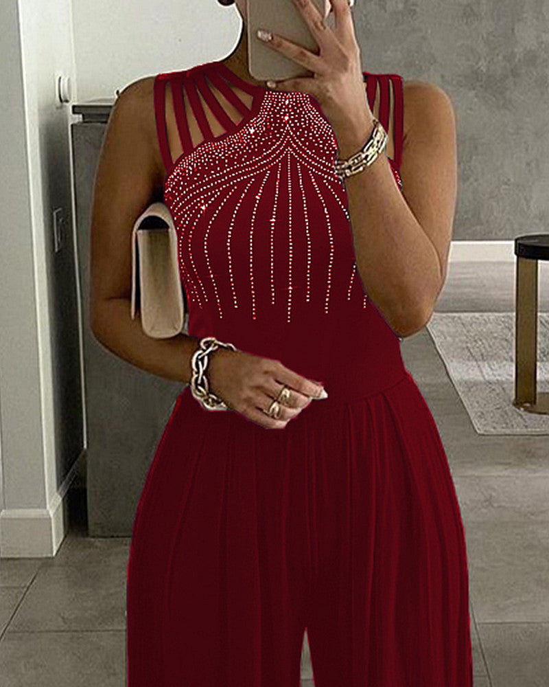 YESFASHION Wide-leg Jumpsuits Waist-studded One-piece Dress