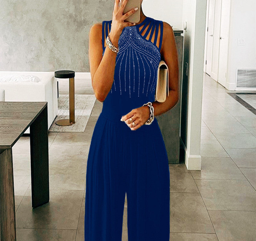 YESFASHION Wide-leg Jumpsuits Waist-studded One-piece Dress