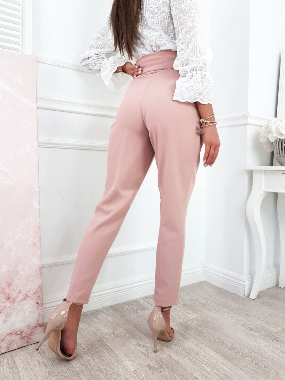 YESFASHION Solid Color Slim Fitting Pants Button Pants