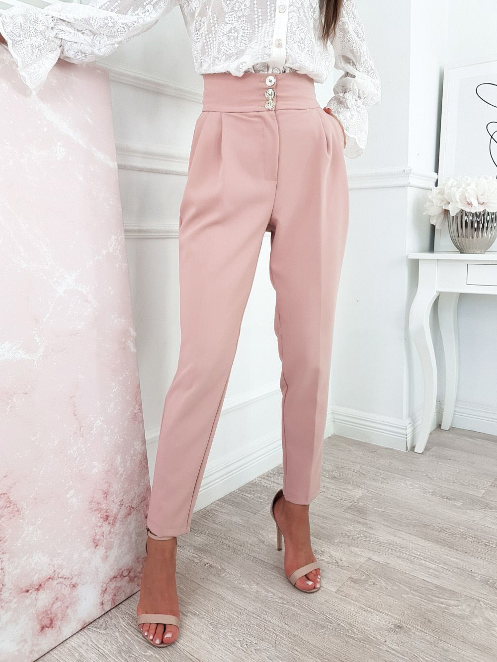 YESFASHION Solid Color Slim Fitting Pants Button Pants