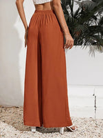 YESFASHION Women High Waist Tie Loose Wide Leg Pants PBY-0YEN