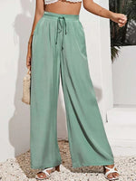 YESFASHION Women High Waist Tie Loose Wide Leg Pants PBY-0YEN