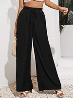 YESFASHION Women High Waist Tie Loose Wide Leg Pants PBY-0YEN