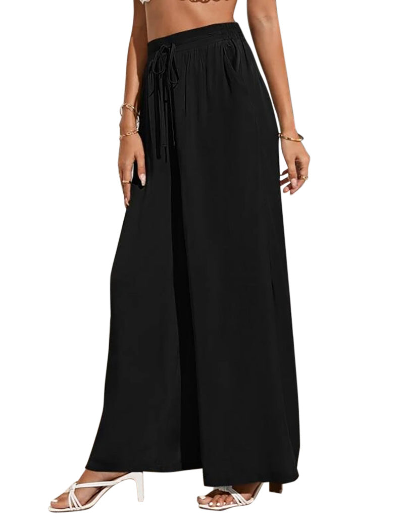 YESFASHION Women High Waist Tie Loose Wide Leg Pants PBY-0YEN