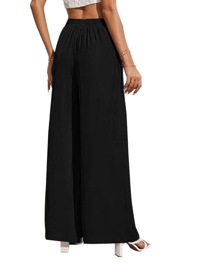 YESFASHION Women High Waist Tie Loose Wide Leg Pants PBY-0YEN
