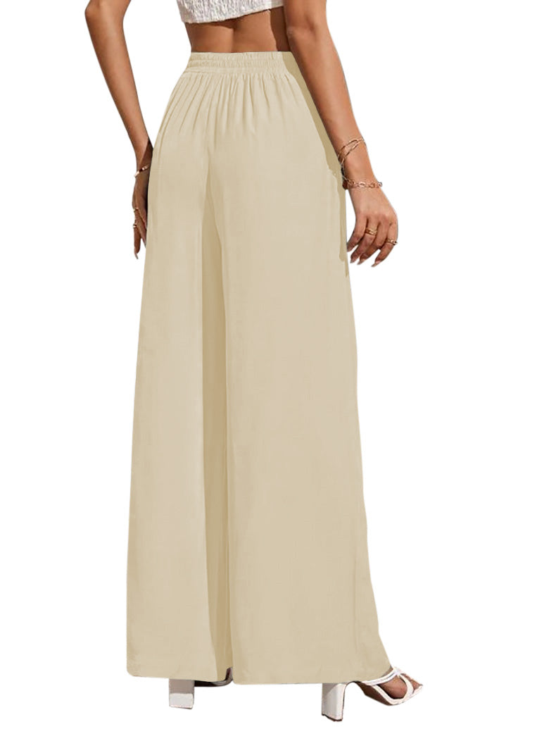 YESFASHION Women High Waist Tie Loose Wide Leg Pants PBY-0YEN