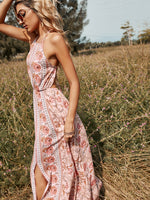 YESFASHION Women Sexy Backless Mid-length Pink Lace-up Suspender Dress