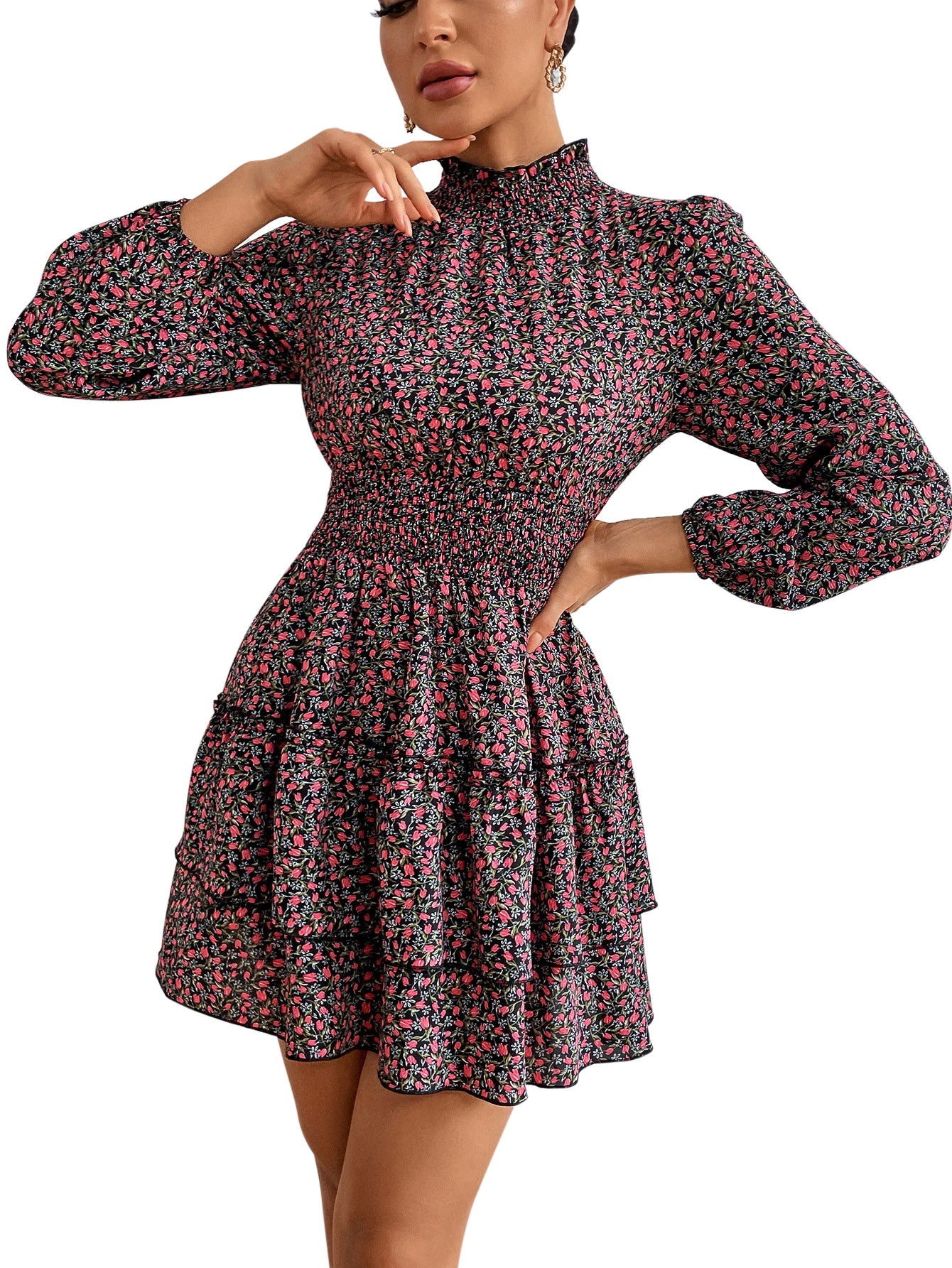 Floral Dress Spring And Autumn Four Seasons Cake Skirt Women