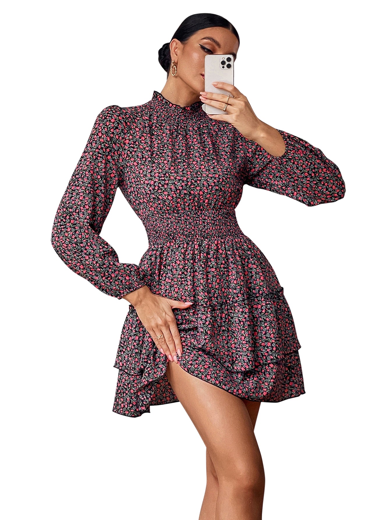 Floral Dress Spring And Autumn Four Seasons Cake Skirt Women