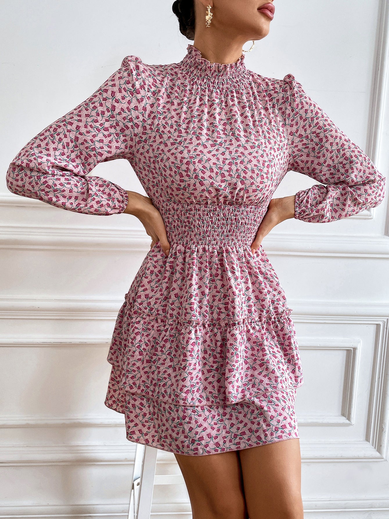 Floral Dress Spring And Autumn Four Seasons Cake Skirt Women