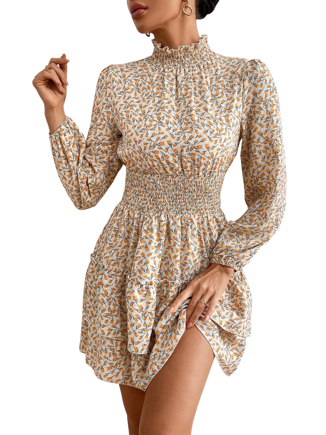 Floral Dress Spring And Autumn Four Seasons Cake Skirt Women