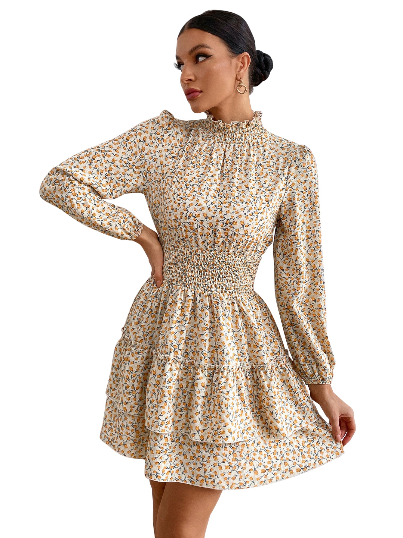 Floral Dress Spring And Autumn Four Seasons Cake Skirt Women