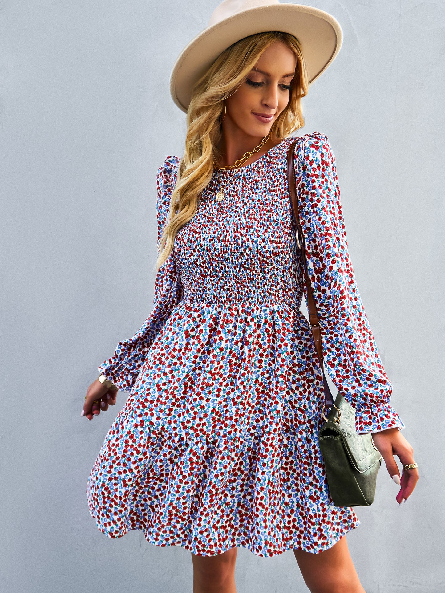 YESFASHION Floral Dress 2022 Winter Long Sleeve All-match A-line Skirt