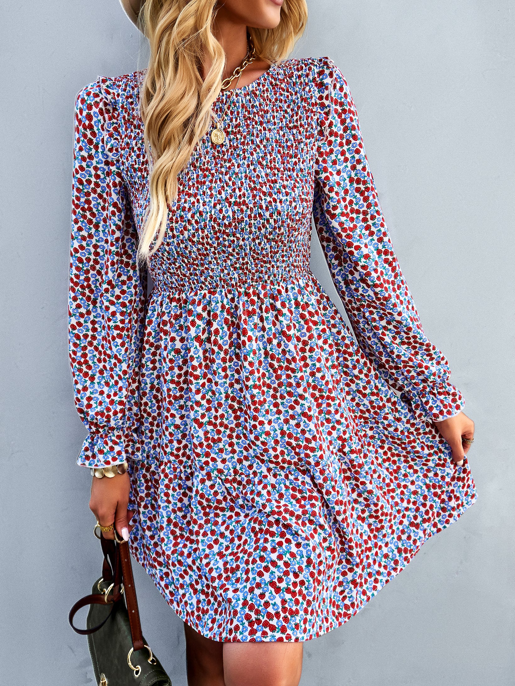 YESFASHION Floral Dress 2022 Winter Long Sleeve All-match A-line Skirt