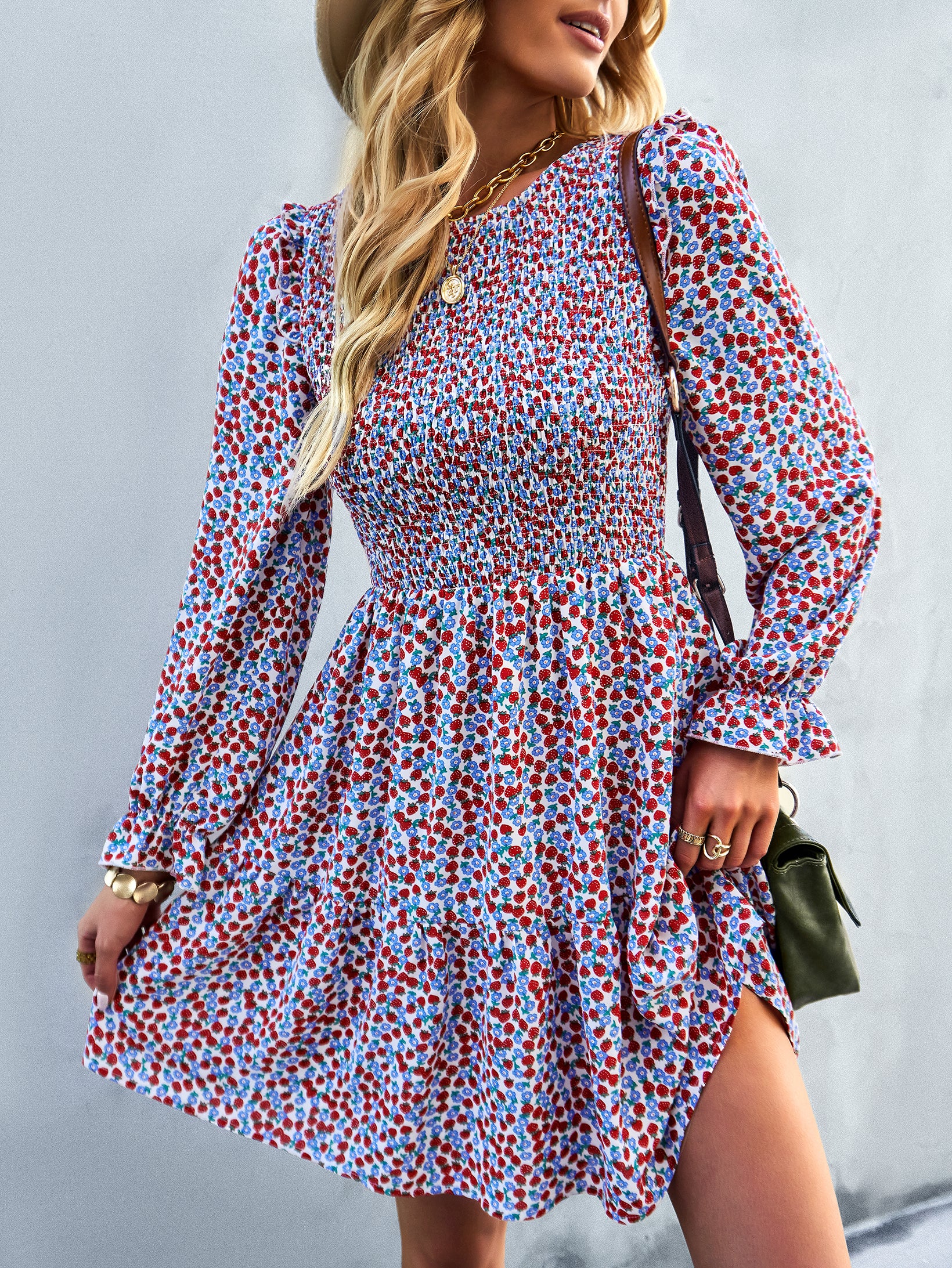 YESFASHION Floral Dress 2022 Winter Long Sleeve All-match A-line Skirt