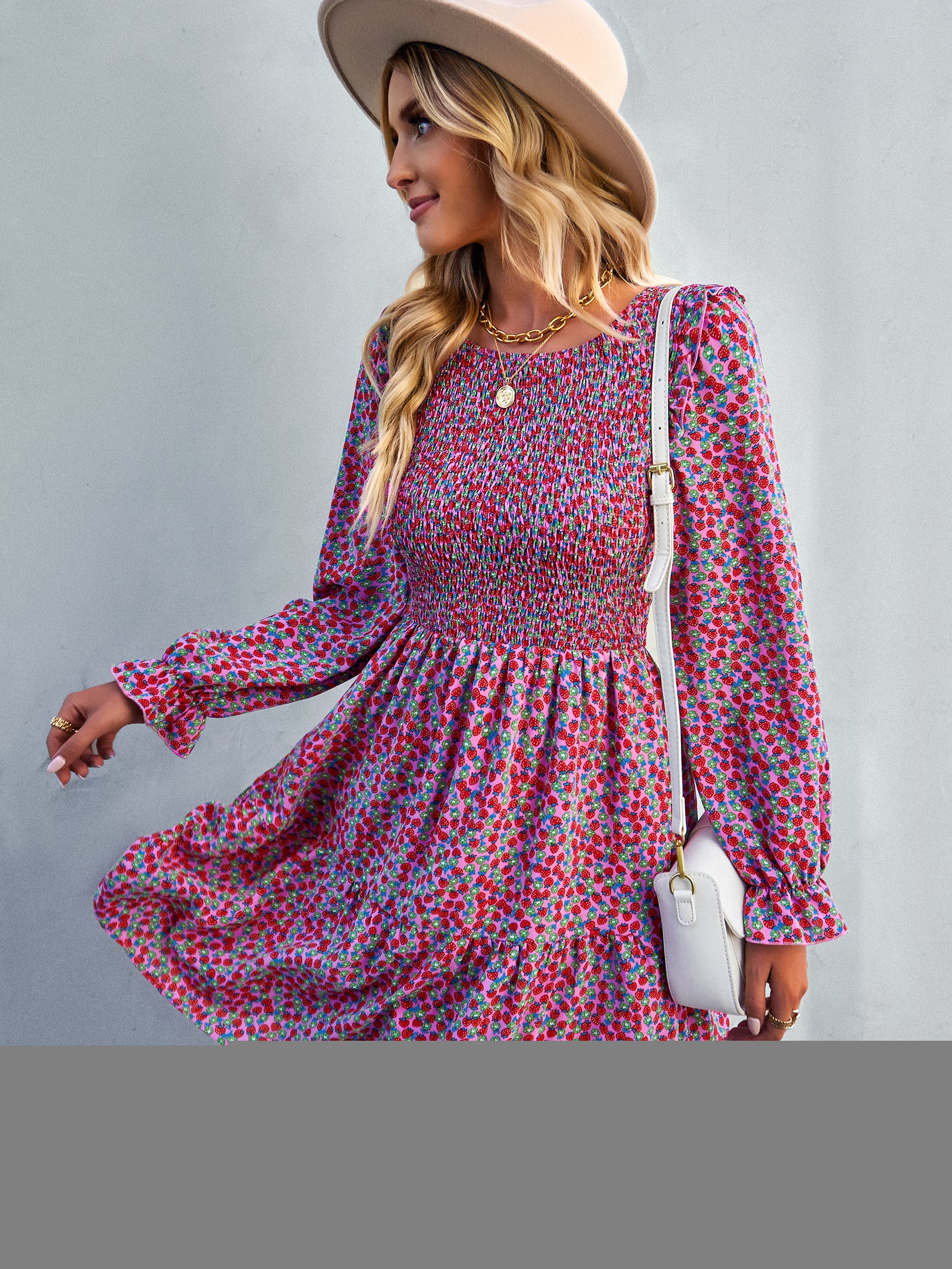 YESFASHION Floral Dress 2022 Winter Long Sleeve All-match A-line Skirt