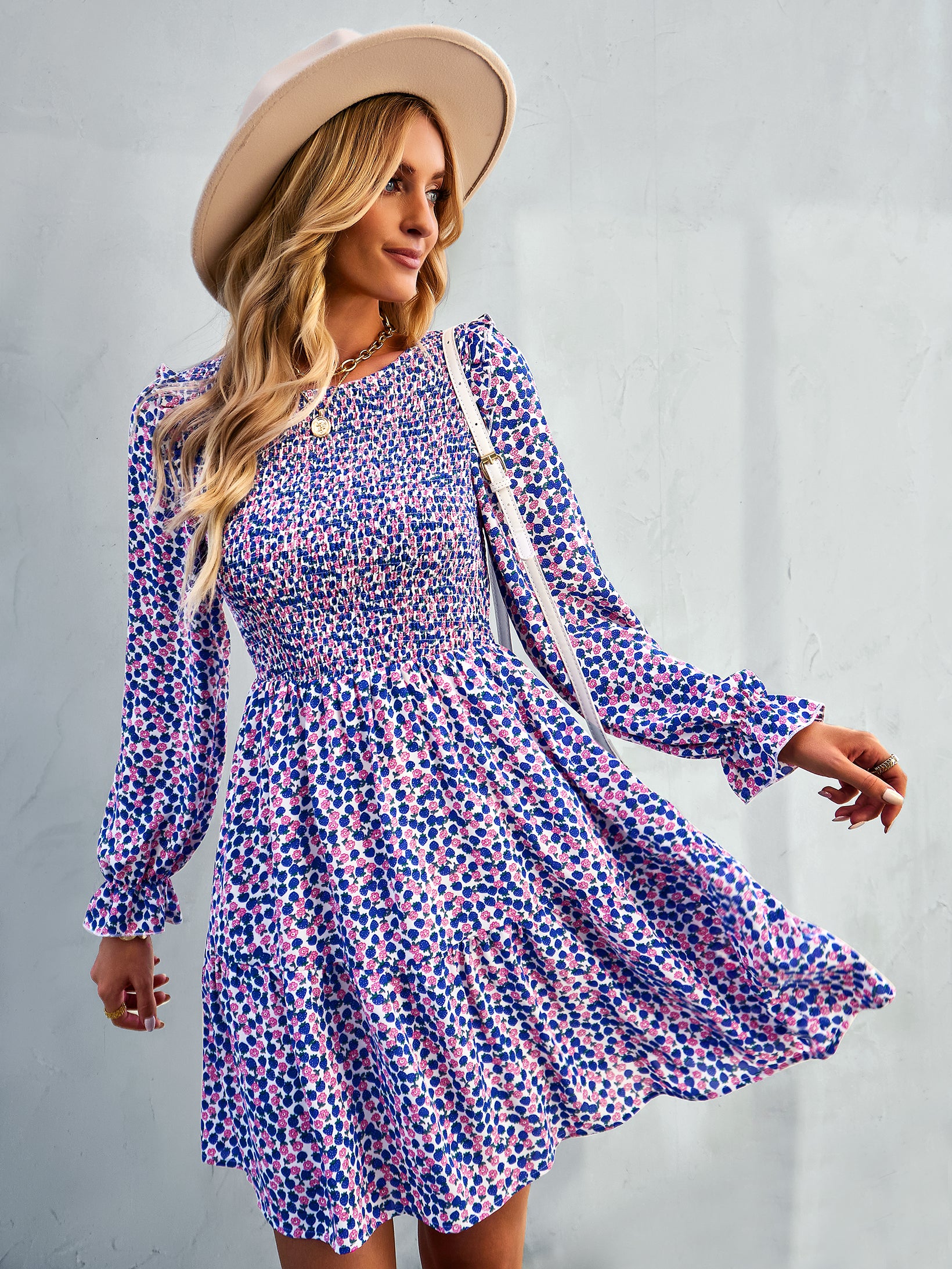 YESFASHION Floral Dress 2022 Winter Long Sleeve All-match A-line Skirt