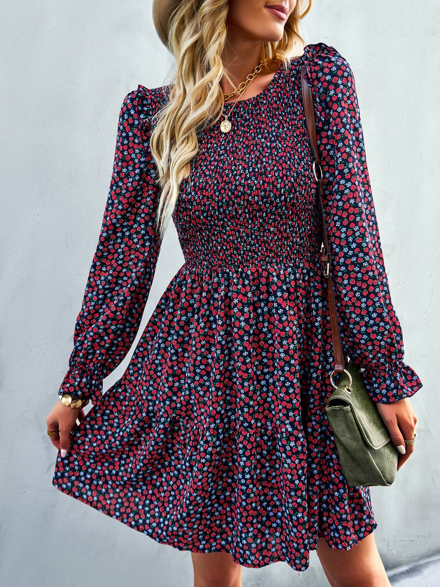 YESFASHION Floral Dress 2022 Winter Long Sleeve All-match A-line Skirt
