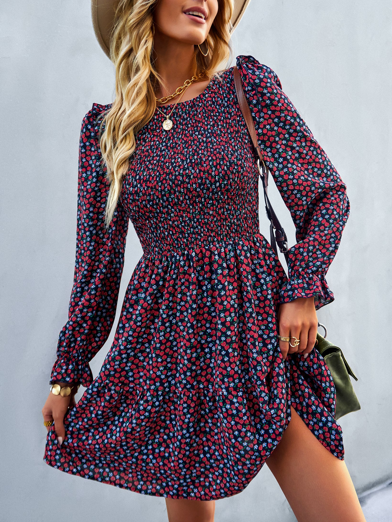 YESFASHION Floral Dress 2022 Winter Long Sleeve All-match A-line Skirt