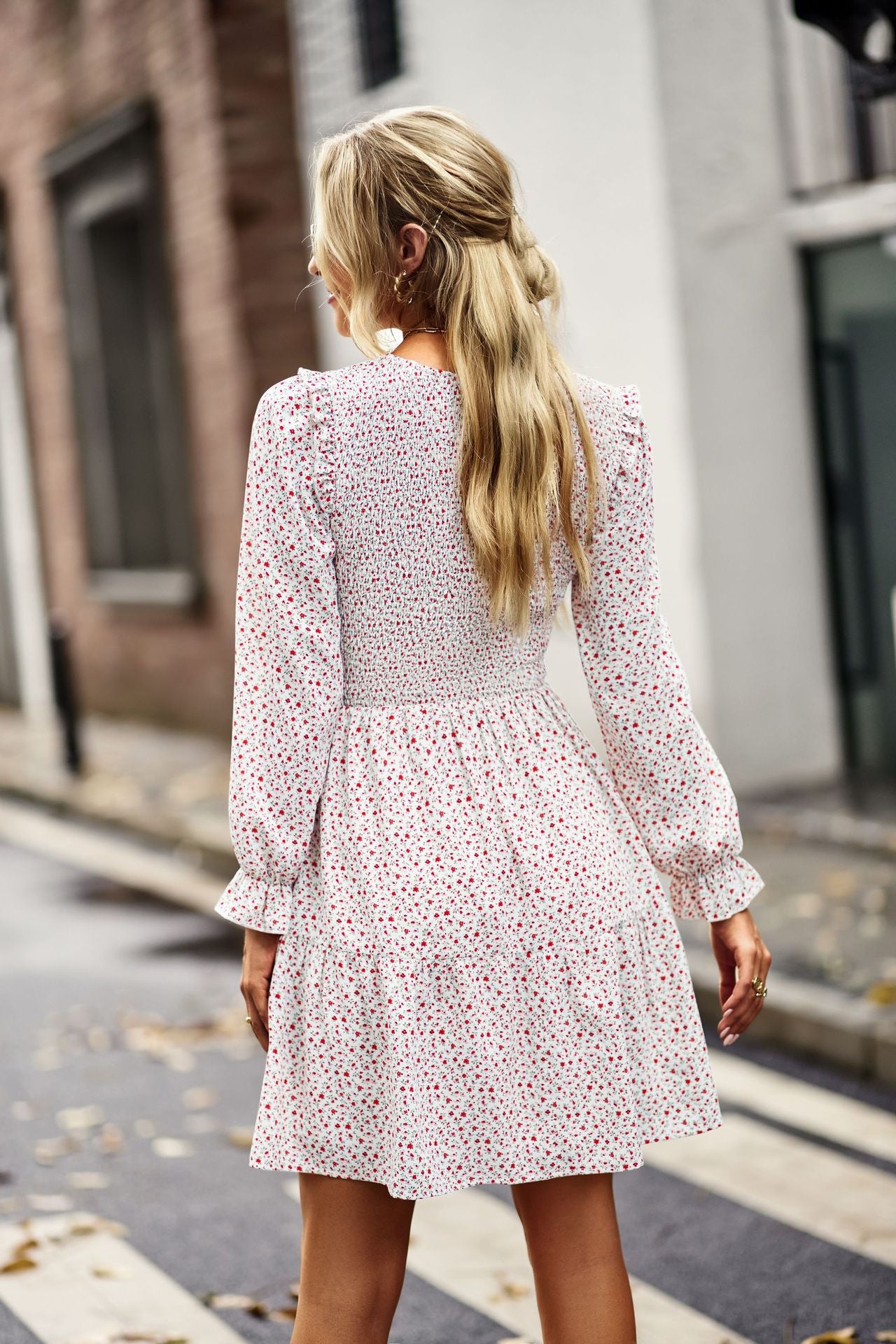 YESFASHION Floral Dress 2022 Winter Long Sleeve All-match A-line Skirt