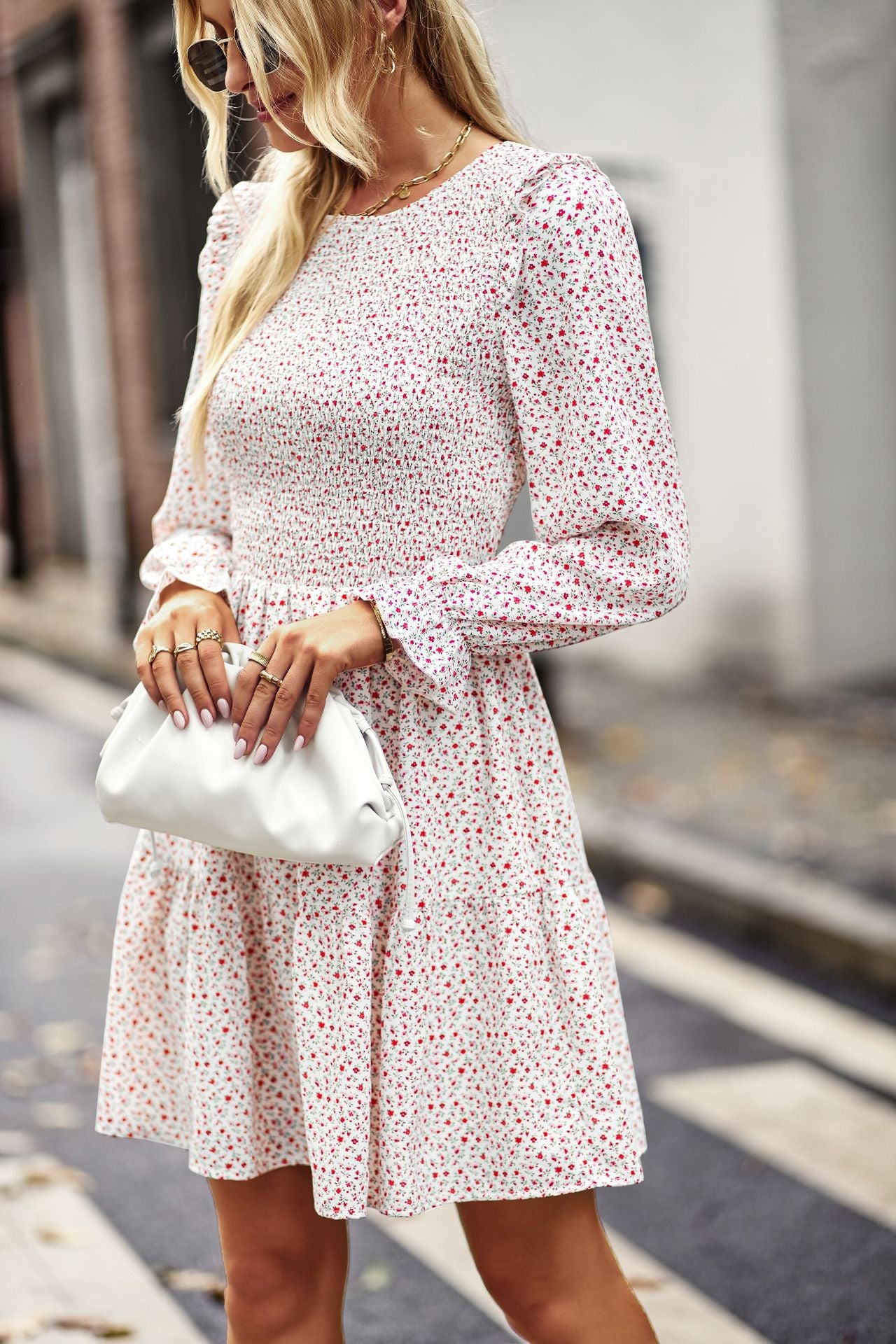 YESFASHION Floral Dress 2022 Winter Long Sleeve All-match A-line Skirt