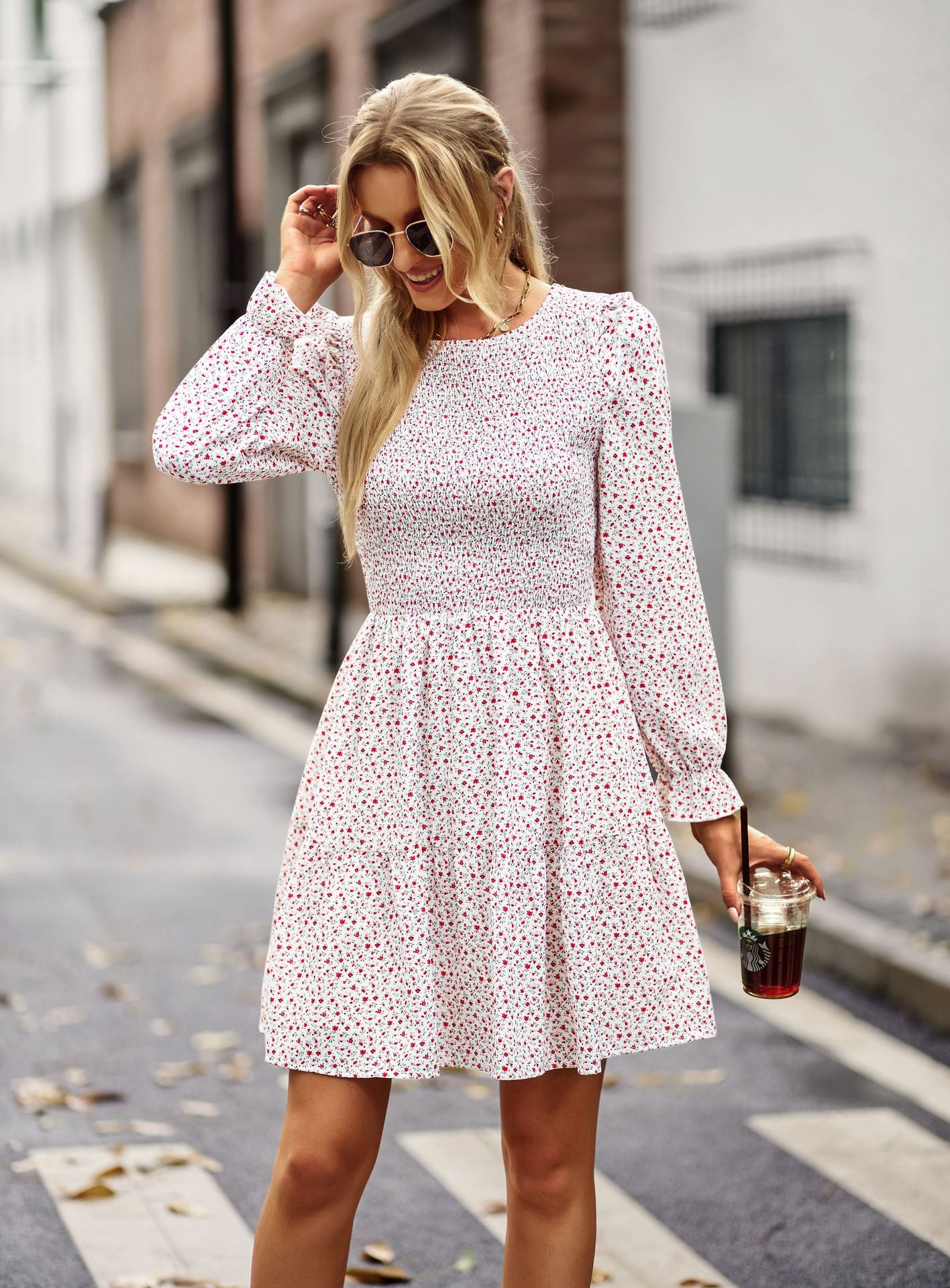 YESFASHION Floral Dress 2022 Winter Long Sleeve All-match A-line Skirt
