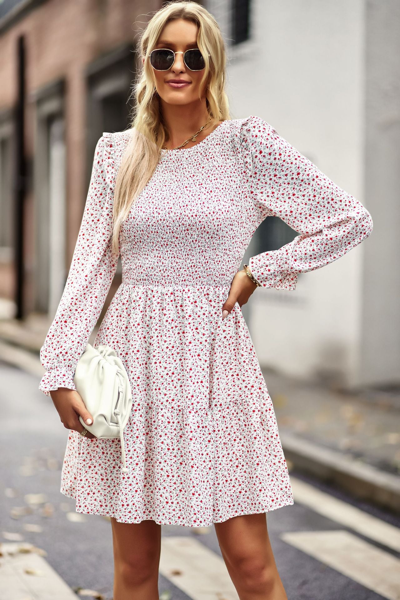 YESFASHION Floral Dress 2022 Winter Long Sleeve All-match A-line Skirt