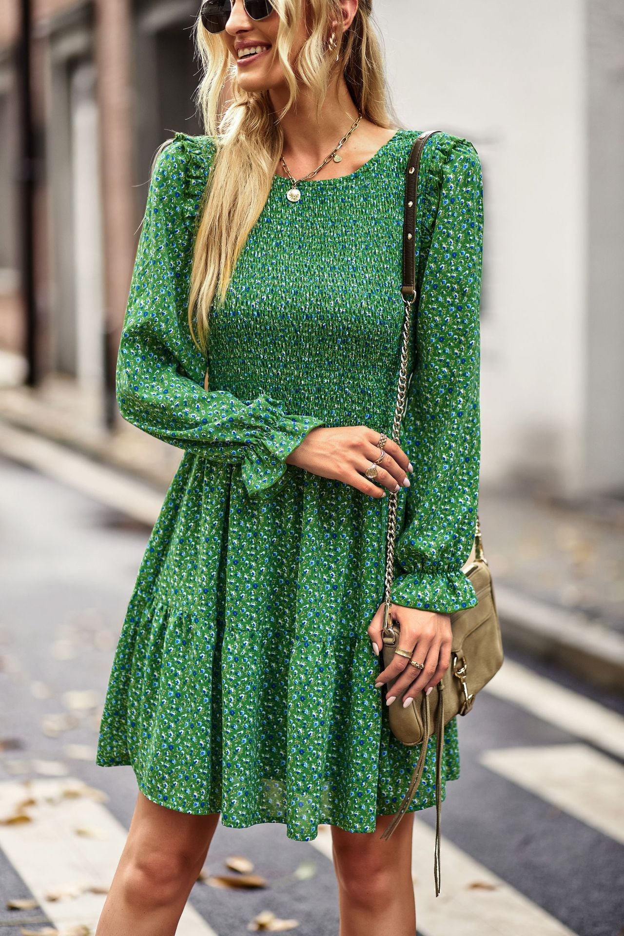 YESFASHION Floral Dress 2022 Winter Long Sleeve All-match A-line Skirt