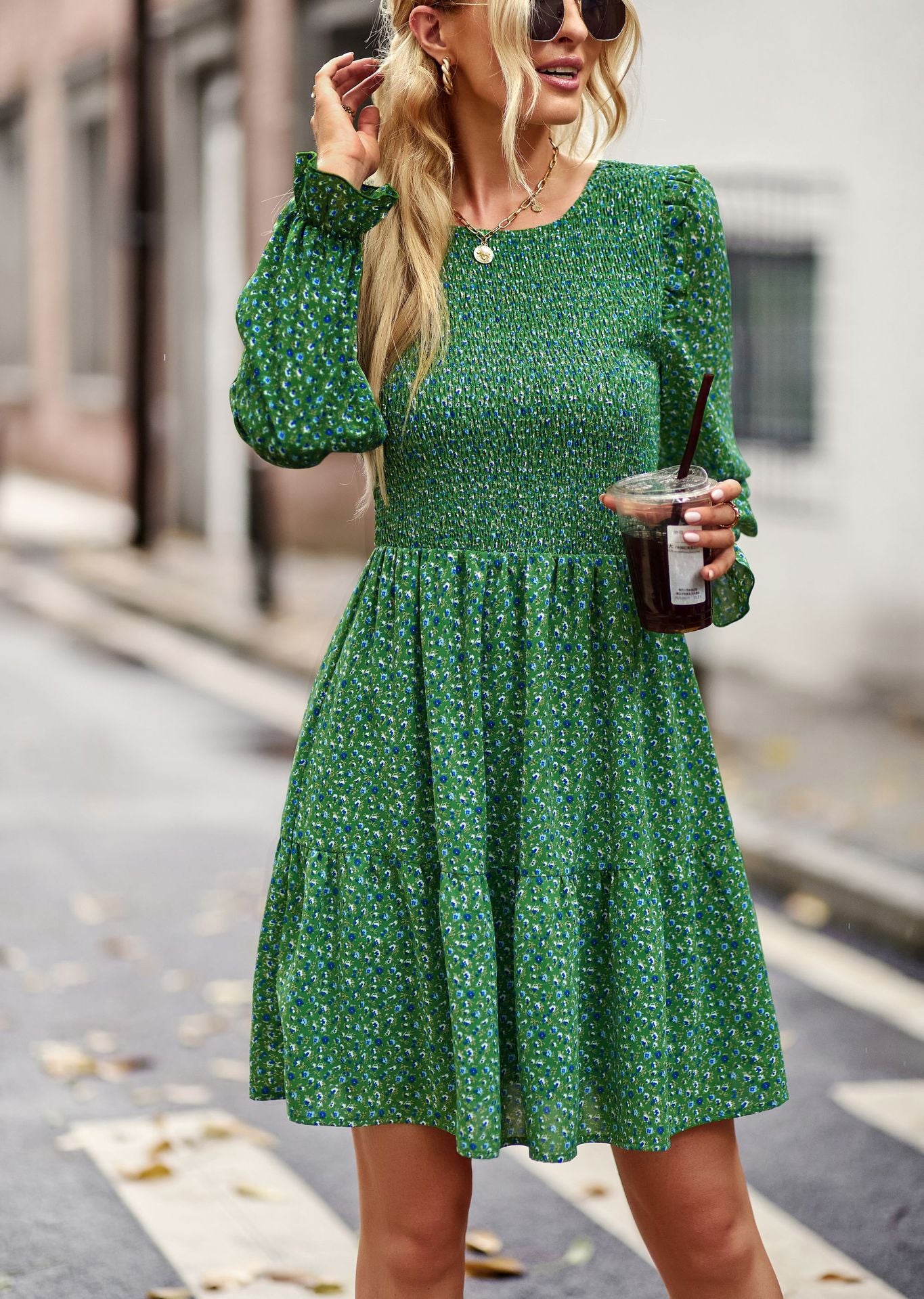 YESFASHION Floral Dress 2022 Winter Long Sleeve All-match A-line Skirt