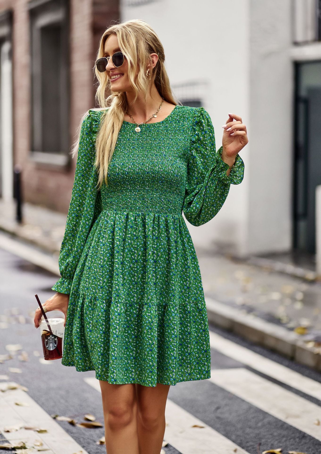 YESFASHION Floral Dress 2022 Winter Long Sleeve All-match A-line Skirt